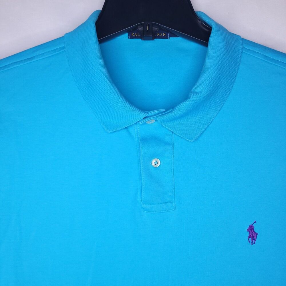 Ralph Lauren Polo Shirt Mens 2XL Blue Purple Pony Short Sleeve Cotton